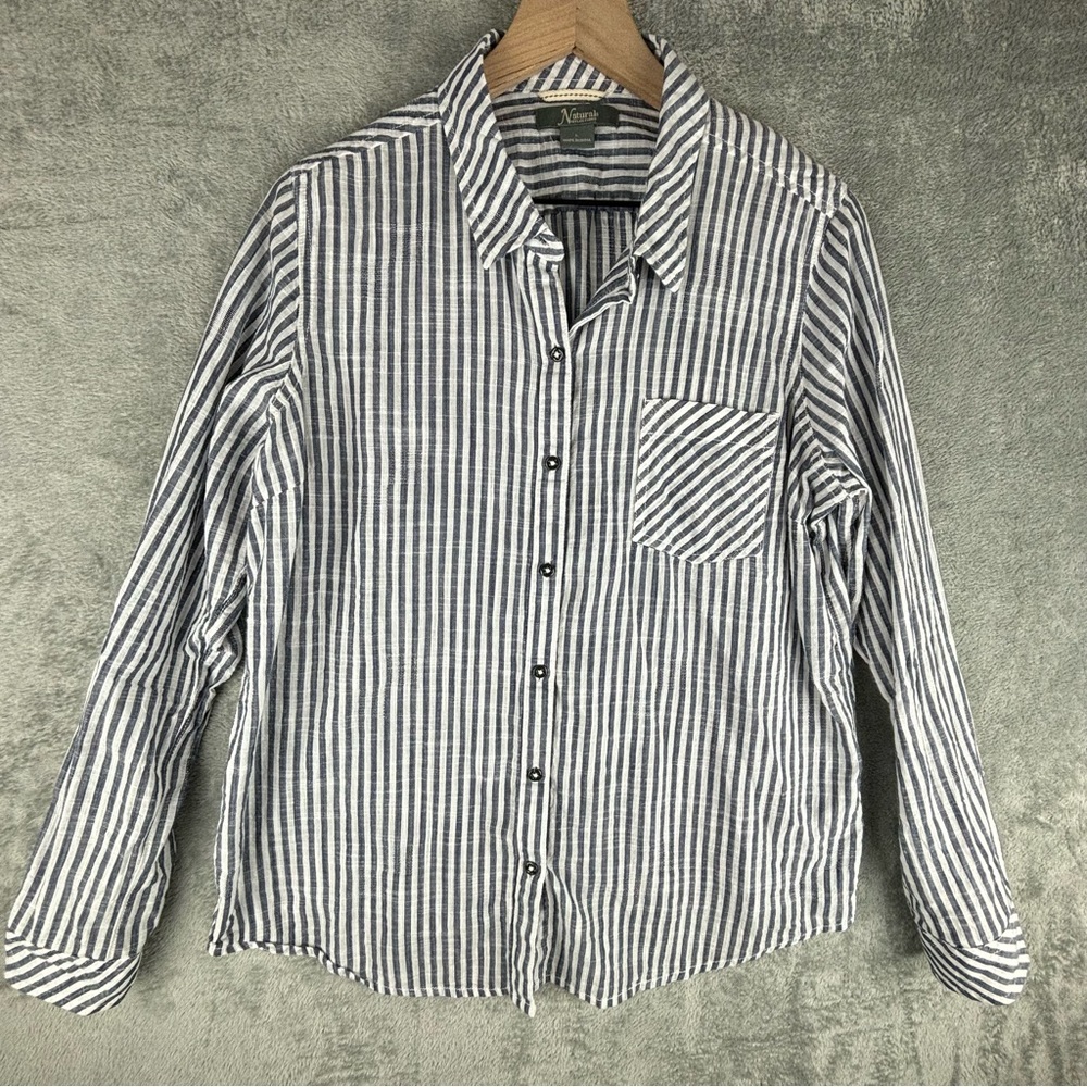 Natural Reflections Shirt Womens Large White‎ Blue Striped Long Sleeve